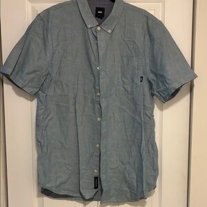 Vans Men’s Light Blue Short Sleeve Button-Down Shirt - Pocket Detail